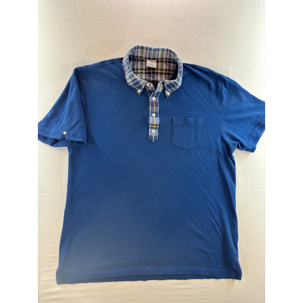 Brooks Brothers 1818 Mens XL Slim Fit Blue Plaid Trim Pique Polo Shirt Pocket
